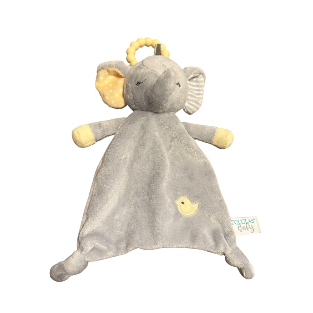 Douglas Baby Elephant Lovey Security Blanket Grey Yellow Teether Plush 10in